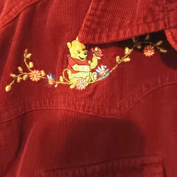 Vtg 90s Winnie The Pooh Embroidered Corduroy Western Snap Shirt Sz M Deep Red - Picture 5 of 12